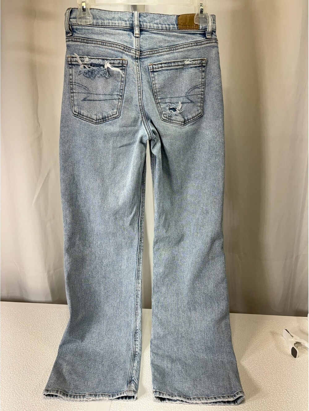 American Eagle Light Blue Distressed High-Rise Straight Leg Jeans Size 0 253D - Picture 2 of 10